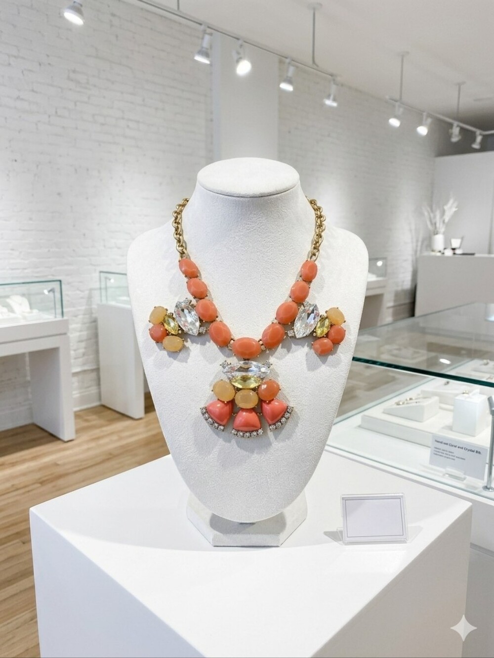 Coral & Yellow Statement Bib Necklace with Gold Chain